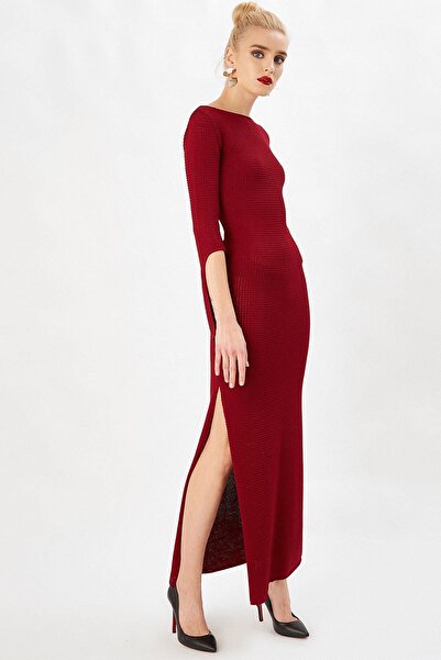 Peraluna Sırtı Açık Uzun Abiye Elbise - Bordo