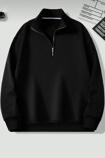 uyguntarz 2er-Pack einfarbiges Pullover-Sweatshirt mit Stehkragen und halbem Reißverschluss