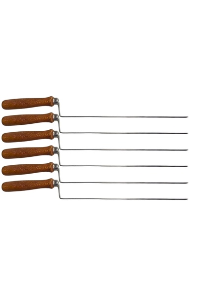 Meaty Cheesy Cağ Kebap Şişi Paslanmaz Çelik ve Ahşap Saplı 6'lı - 36 cm