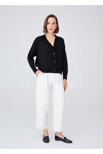 Peraluna Glitter Diamond Patterned Wide Fit Women's Knitwear Cardigan - Black Madrıgal Jacket