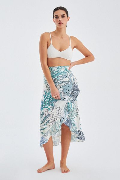 Peraluna Fusta pareo de vară cu volane, cu model Skirt Nıla - verde/ecru