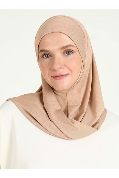 Ecardin ST027-10 Ανοιχτό βιζόν Hijab - Φουλάρια με σαγόνια και τρύπες