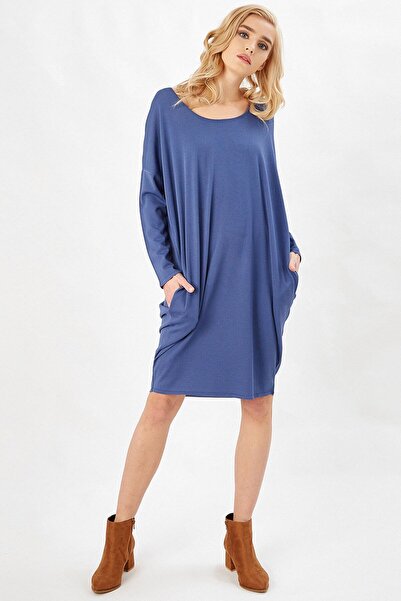 Peraluna 3/4 Kol Balon Kadın Elbise - Indigo
