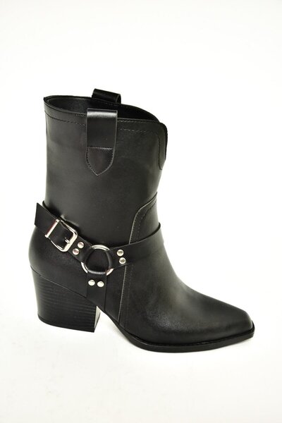 Fox Shoes T296094009 Siyah Kovboy Model Kalın Tabanlı Kadın Bot