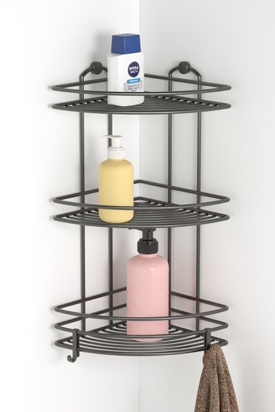 Teknotel Banyo Düzenleyici Şampuanlık Banyo Köşe Rafı Mat Siyah BK023H
