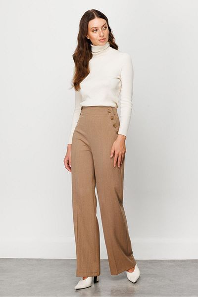 Moda İlgi Modailgi Button Detailed Palazzo Trousers Mink