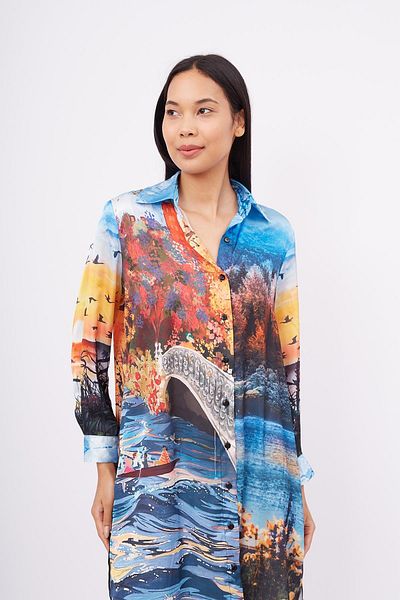 Peraluna Sweet Memories Long Shirt Dress Printed Women's Shirt Dress - Multi Color
