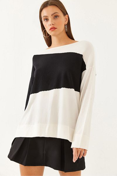Bianco Lucci Pulover de damă, de culoare dublă, cu gât de barcă, TK 231148 60251904