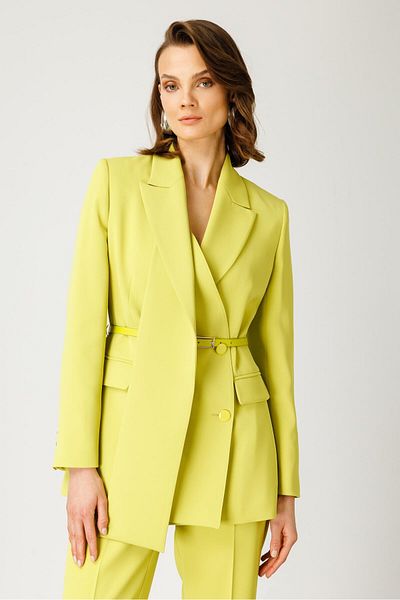 Moda İlgi Double Layer Collar and Belt Double Breasted Fashionable Jacket - Acid