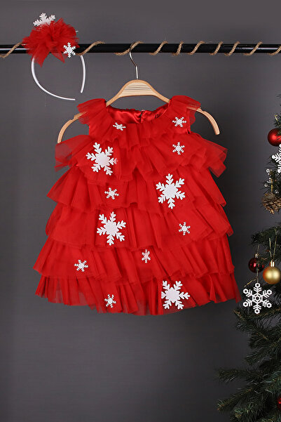 Beniizle Hópehely részletes csatos lány karácsonyi ruha