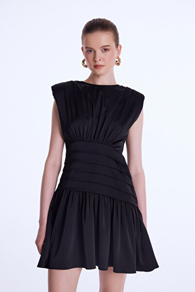 adL Night Zoom Pileli Kolsuz Elbise