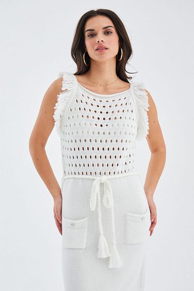 Peraluna Rochie Mıyoki 100% bumbac, până la genunchi, rochie de vară pentru femei - alb
