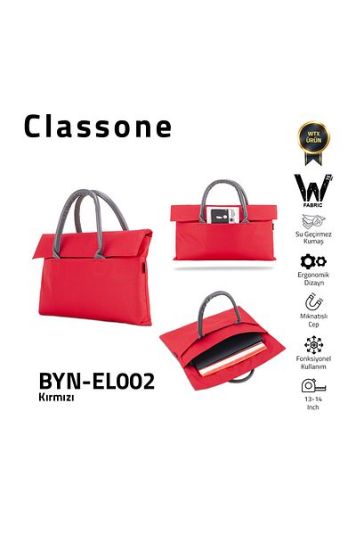 Classone حقيبة يد للكمبيوتر المحمول ماك بوك إير مقاس 13-14 بوصة (حقيبة حمل) باللون الأحمر