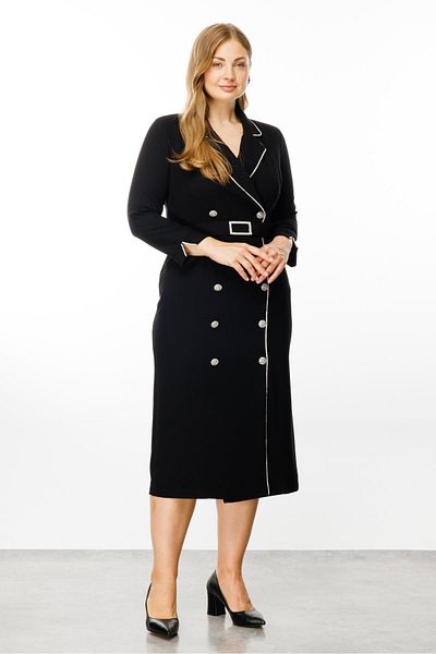 Moda İlgi Black Double-breasted Fashionable Dress - Stripe and Stone Detail