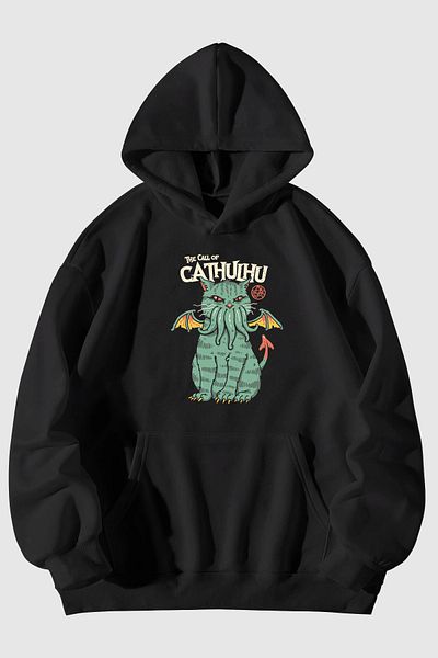 Harmandar Hanorac negru unisex cu glugă și buzunar cangur - Hanorac imprimat
