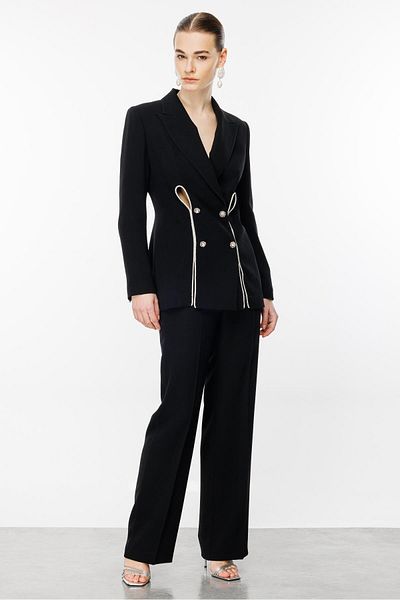 Moda İlgi Pantaloni negri țesuți cu picioare largi Modailgi - 7811