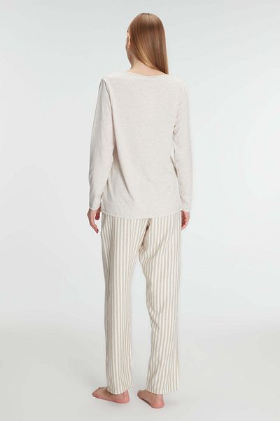 Anıl 11213 Women's Long Sleeve Striped V-Neck Winter Pajamas Set