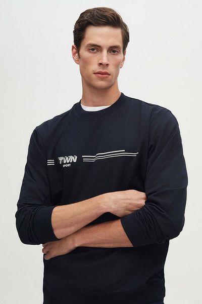 Twn Φούτερ Relaxed Fit Navy Blue με στάμπα
