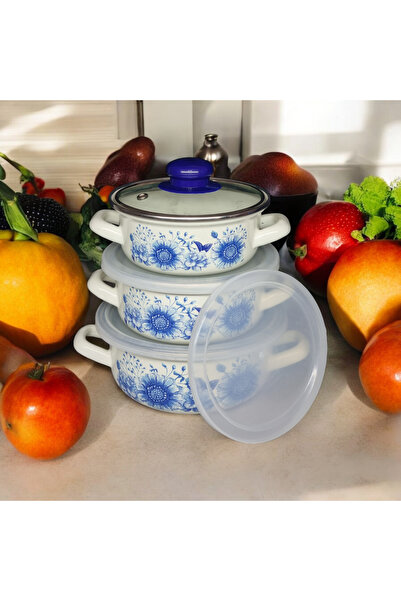 ALEV EMAYE طقم أواني طهي باللون الأزرق الوردي مكون من 3 قطع