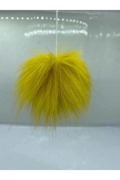 sç Saraçoğlu Çanta Yellow Plush Pompom Scarf Beanie Bag - 7cm Diameter, Pack of 10, Drawstring Decoration Accessory