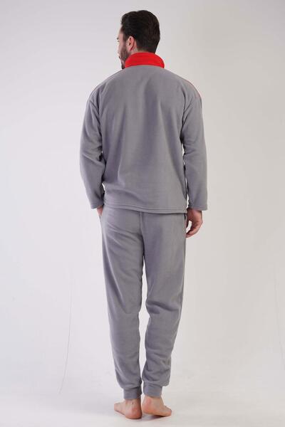 VİENETTA Men's Long Sleeve Fleece Gray Pajamas Set C2T8N1O303