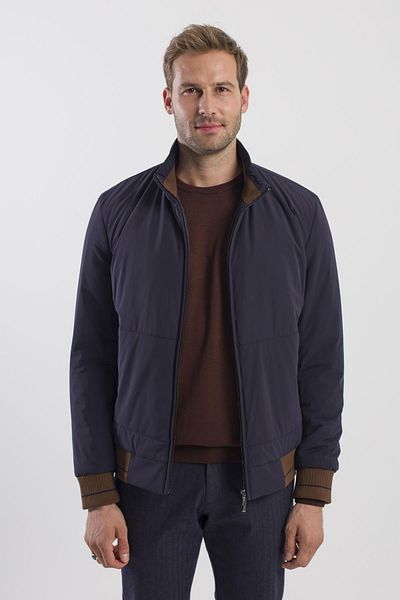 Jakamen Navy Blue Comfort Fit Stand Collar Coat