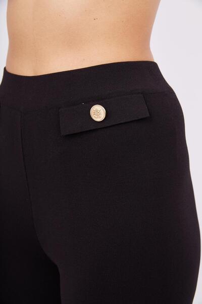 Peraluna Peraluna MARLENE Black Knitwear Trousers - Comfortable Cut, Button Detailed