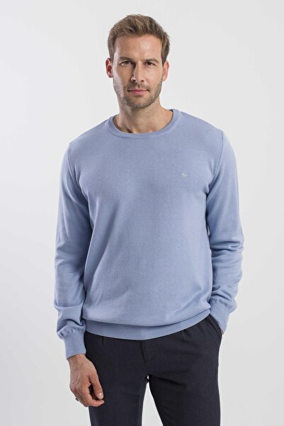 Jakamen Blue Slim Fit Crew Neck Knitwear Sweater