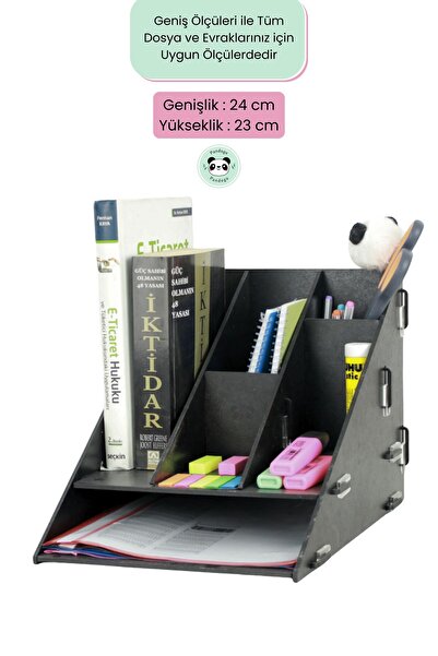 Pandogo Masaüstü Ahşap Dosya Düzenleyici A4 Evrak Rafı Dosyalık Siyah Renk Model 4