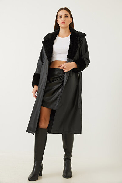 Bianco Lucci Kadın Kürklü Deri Uzun Ceket 2259 60251914