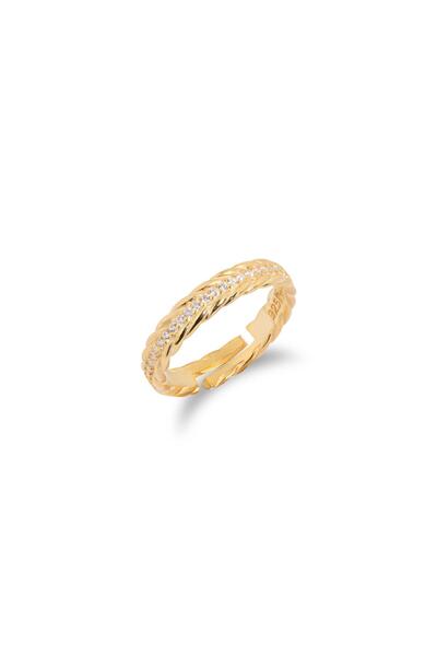 Spossy Silver Jewelry 925 Ayar Gümüş, Gold, Örgü Sıralı Yüzük