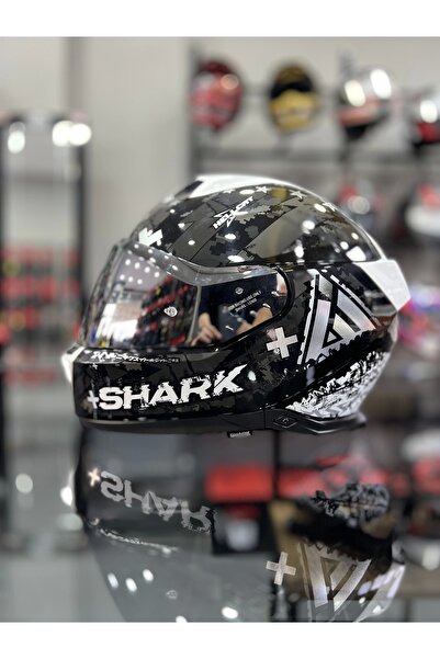Shark Skwal i3 Hellcat Parlak Siyah Beyaz Şeffaf ( x1 Silver Vizör)