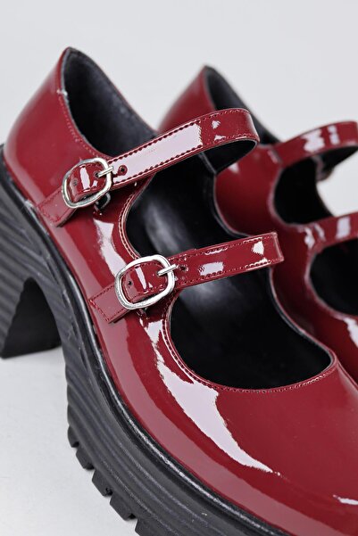 NiceDiffer Claret Red Patent Leather Loafer - Non-Slip Sole, Double Buckle Shoes