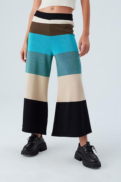 Peraluna Sasha Trouser - بنطال تريكو نسائي واسع مخطط ولامع