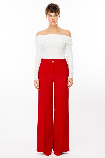 Moda İlgi Modailgi  Yandan Cepli Palazzo Pantolon - 7055 Kırmızı