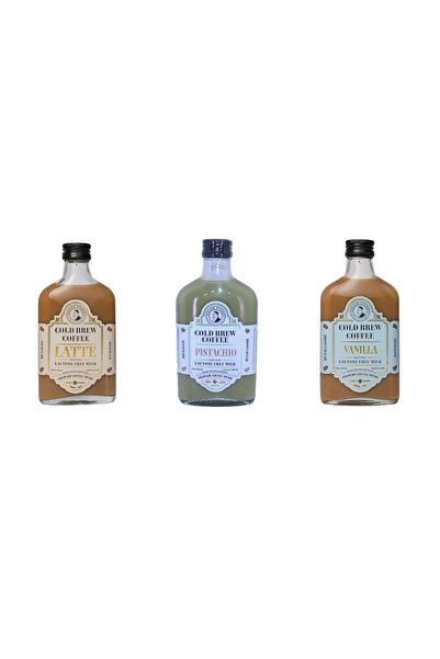 a gold hasan efendi cold brew coffee Hasan Efendi Soğuk Kahve Cold Brew - 3'ü 1 Arada Tadım Seti - Latte/Vanilya/Antep Fıstığı Aromalı