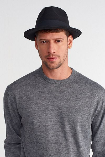 Külah Men's Black Felt Trilby Fedora Hat