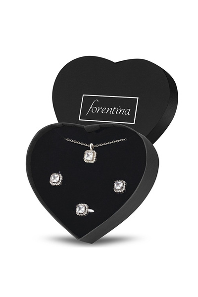 Forentina Gümüş Kaplama Tektaş Kolye Küpe Yüzük Set Hediyesi - Ps175300tr