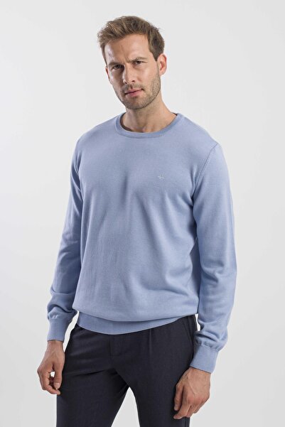 Jakamen Blue Slim Fit Crew Neck Knitwear Sweater