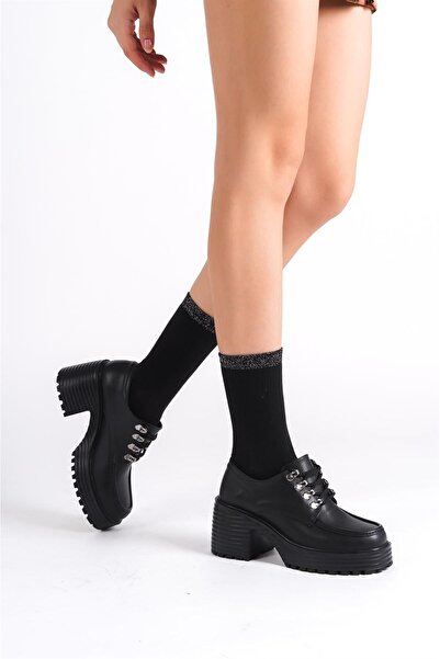 NiceDiffer Kadın Kaydırmaz Tabanlı Cilt Bağcıklı Loafer Ayakkabı