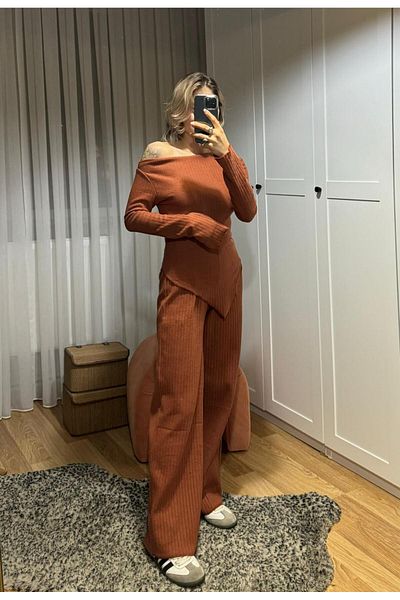 MEGOMEL Women's Asymmetric Cut Collar Bottom Top Double Set