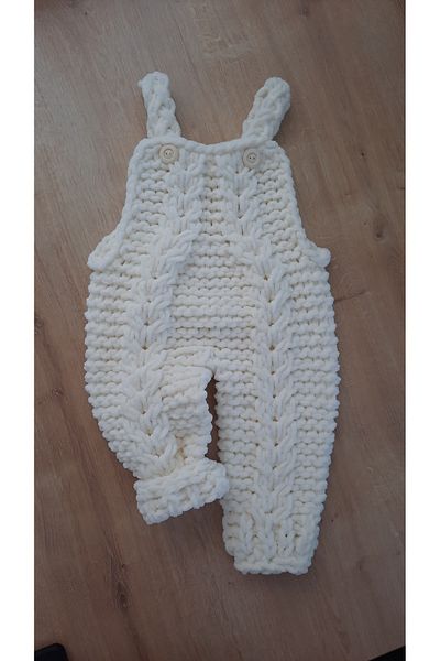 Alize Puffy Hand Knitted Baby Salopet 6-18 Months Compatible Cream Color