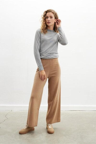 Peraluna Denise Comfortable Cut Cotton-Wool Women's Knitwear Trousers - Camel
