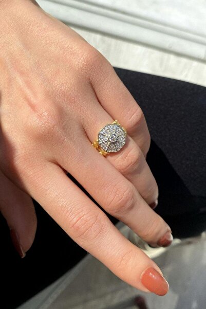 Spossy Silver Jewelry 925 Ayar Gümüş, Gold, Sekizgen Kemerli Tasarım Serçe Pa...