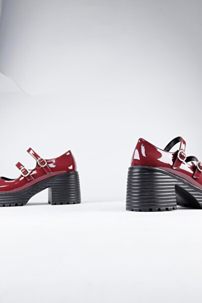 NiceDiffer Claret Red Patent Leather Loafer - Non-Slip Sole, Double Buckle Shoes