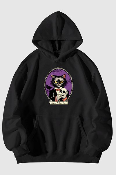 Harmandar Hanorac unisex cu glugă cu buzunar cangur cu model Edgar Allan Paw
