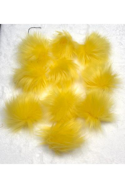 sç Saraçoğlu Çanta Yellow Plush Pompom Scarf Beanie Bag - 7cm Diameter, Pack of 10, Drawstring Decoration Accessory