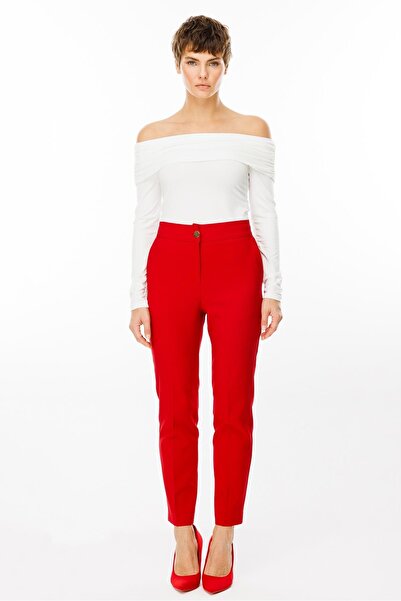 Moda İlgi Modailgi  Arka Kemeri Lastikli Yandan Cepli Pantolon - 7057 Kırmızı