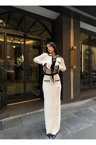 kenza'a Жіночий кардиган з зав'язкою спереду та спідницею з трикотажу