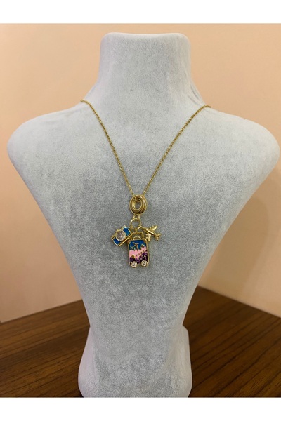 lumi concept Çelik Manifest Kolye (Uçak, Valiz, Kamera)